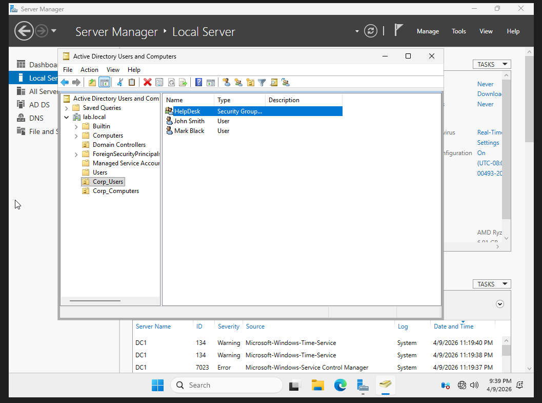 Active Directory Users and Computers